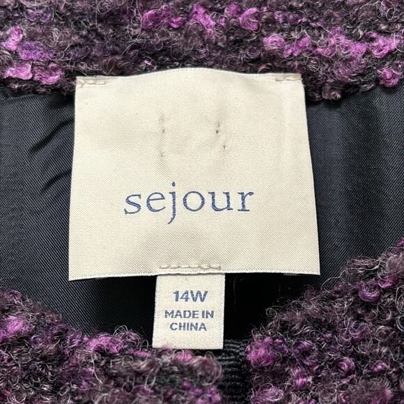 Sejour Nordstrom Boucle Lined Jacket 3/4 Sleeve Snap Close 14W Purple Black - Picture 3 of 7